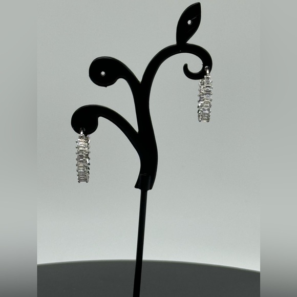 Sterling Silver Plated Crystal Hoop Earrings Made with Swarovski Crystals 3/4" - Picture 4 of 8